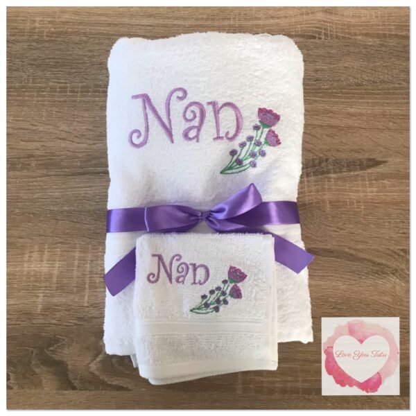 Embroidered personalised Nan towel set